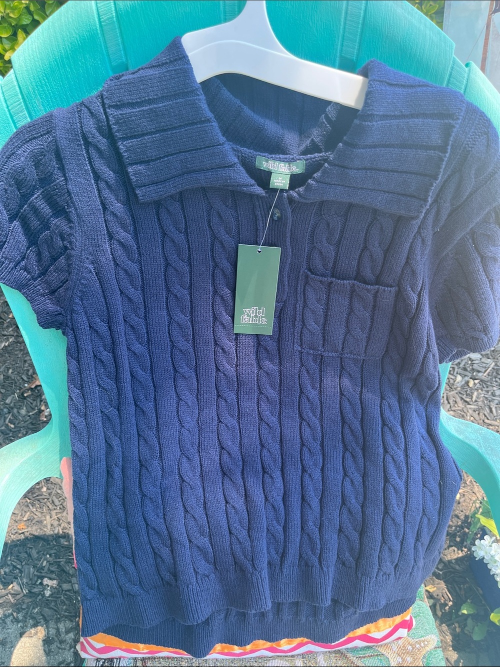wild fable Navy Cable-Knit Polo with Chest Pocket
